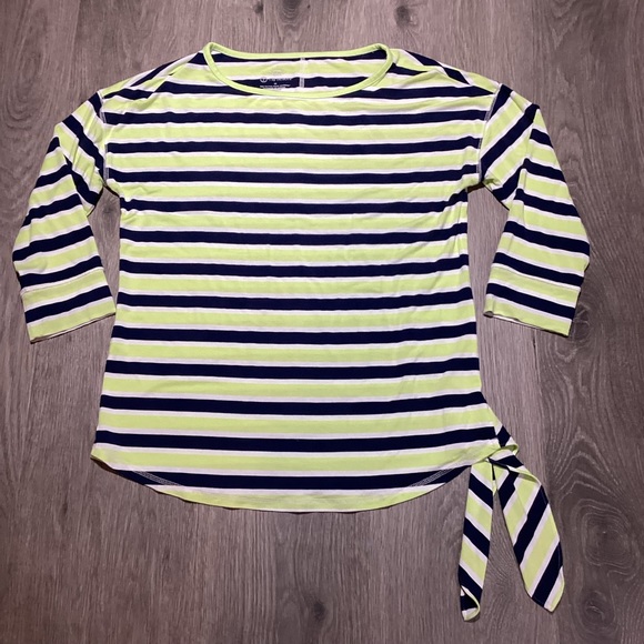 T by Talbots Blouse Size M UPF 50 Protection Stripe 3/4 Sleeve T-Shirt Tie Bow - Picture 9 of 9